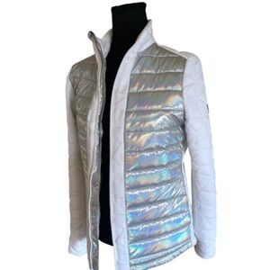 Women's Iridescent Silver and White Puffer Jacket